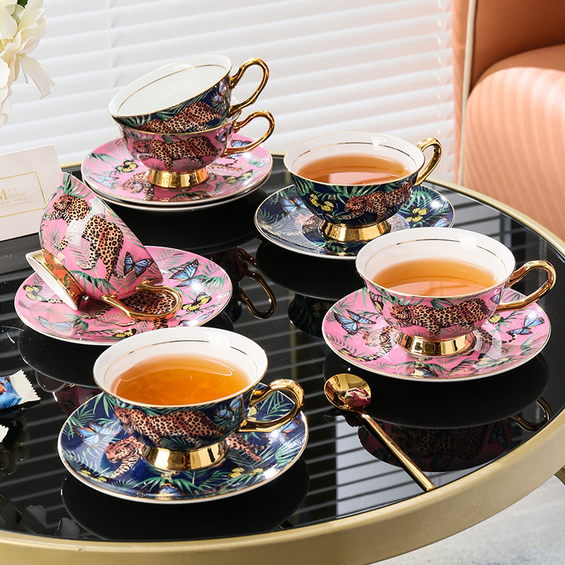 Medo Jungle Cheetah kávéscsésze, kiváló minőségű finom csontos porcelán, páros csésze, kiváló minőségű délutáni tea, teáskészlet
