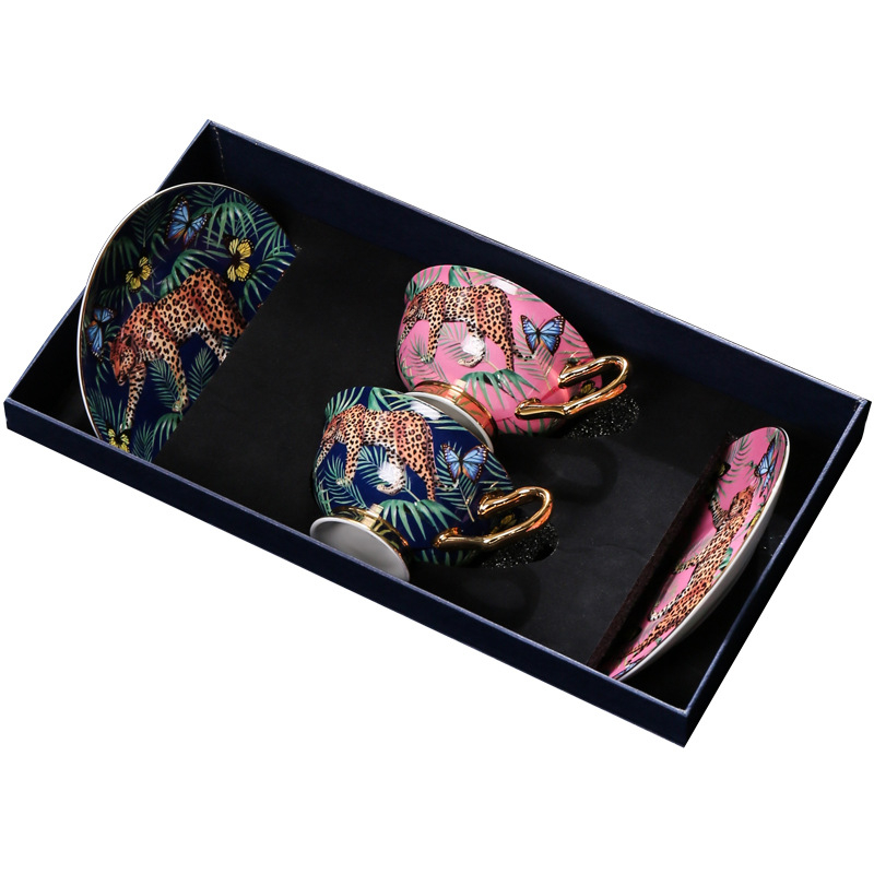 Medo Jungle Cheetah kávéscsésze, kiváló minőségű finom csontos porcelán, páros csésze, kiváló minőségű délutáni tea, teáskészlet