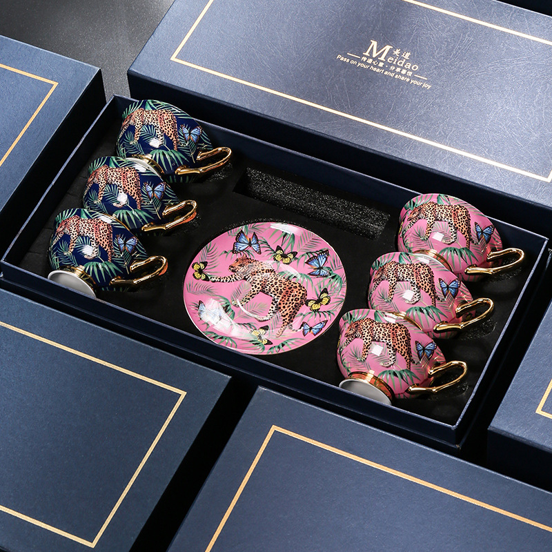 Medo Jungle Cheetah kávéscsésze, kiváló minőségű finom csontos porcelán, páros csésze, kiváló minőségű délutáni tea, teáskészlet