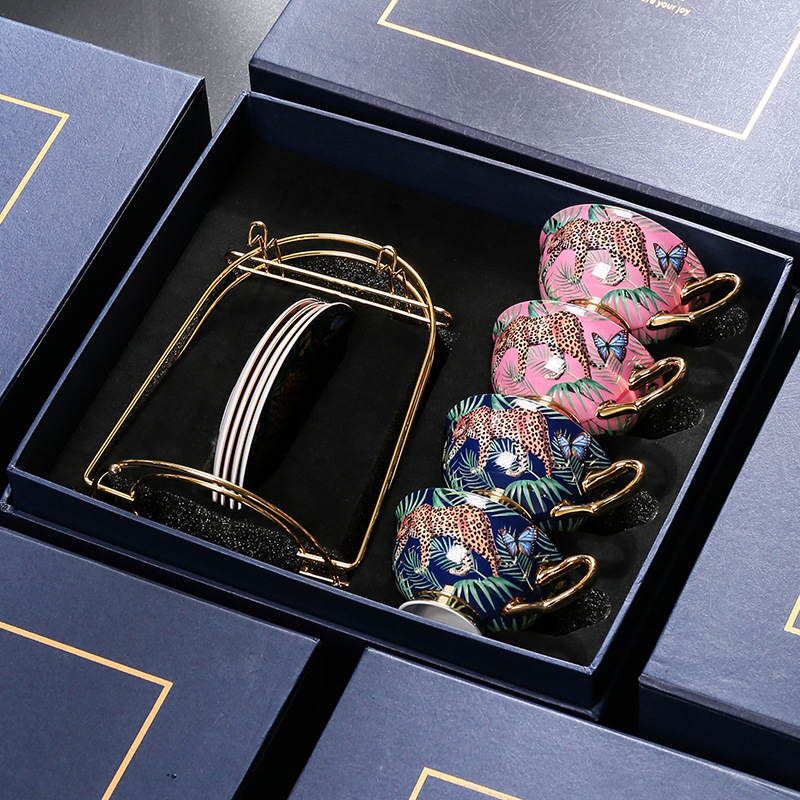 Medo Jungle Cheetah kávéscsésze, kiváló minőségű finom csontos porcelán, páros csésze, kiváló minőségű délutáni tea, teáskészlet