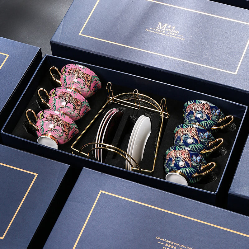 Medo Jungle Cheetah kávéscsésze, kiváló minőségű finom csontos porcelán, páros csésze, kiváló minőségű délutáni tea, teáskészlet