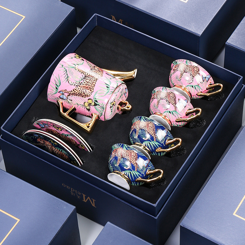 Medo Jungle Cheetah kávéscsésze, kiváló minőségű finom csontos porcelán, páros csésze, kiváló minőségű délutáni tea, teáskészlet