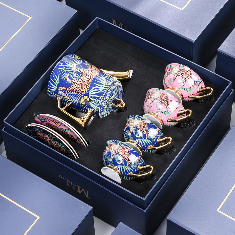 Medo Jungle Cheetah kávéscsésze, kiváló minőségű finom csontos porcelán, páros csésze, kiváló minőségű délutáni tea, teáskészlet