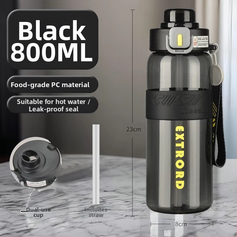 2025 m. didelės talpos fitneso sportinis vandens puodelis. Didelė didelės talpos plastikinė šiaudelių taurė, pritaikyta lauko kelionėms.