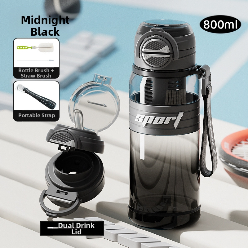 2025 m. didelės talpos fitneso sportinis vandens puodelis. Didelė didelės talpos plastikinė šiaudelių taurė, pritaikyta lauko kelionėms.