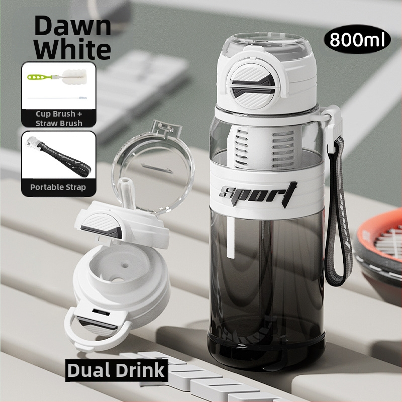 2025 m. didelės talpos fitneso sportinis vandens puodelis. Didelė didelės talpos plastikinė šiaudelių taurė, pritaikyta lauko kelionėms.