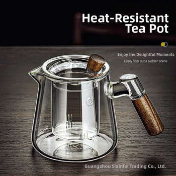Borosilikaatklaasist pott piaoyi tass kõrge temperatuurikindel teekann tee eraldamine puidust käepide lilleline teekann majapidamises tee valmistamise teekomplekt