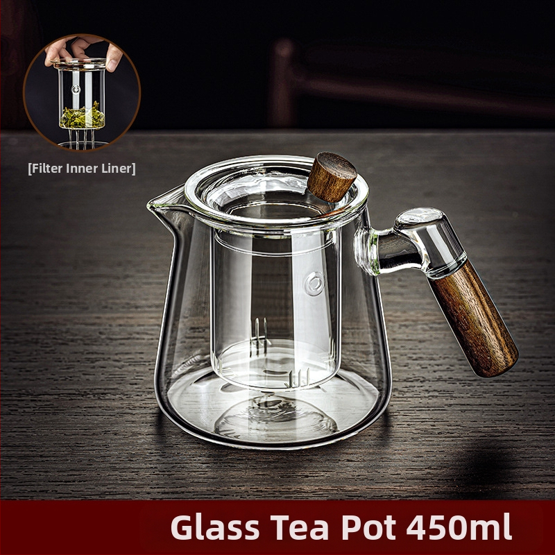 Borosilikaatklaasist pott piaoyi tass kõrge temperatuurikindel teekann tee eraldamine puidust käepide lilleline teekann majapidamises tee valmistamise teekomplekt