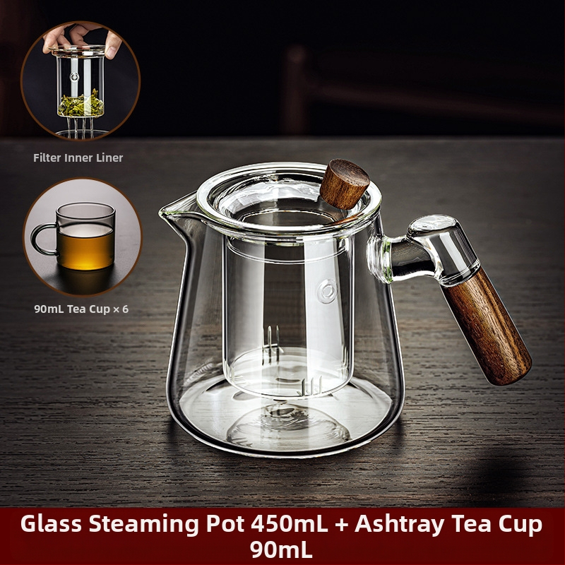 Borosilikaatklaasist pott piaoyi tass kõrge temperatuurikindel teekann tee eraldamine puidust käepide lilleline teekann majapidamises tee valmistamise teekomplekt