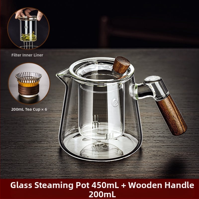 Borosilikaatklaasist pott piaoyi tass kõrge temperatuurikindel teekann tee eraldamine puidust käepide lilleline teekann majapidamises tee valmistamise teekomplekt