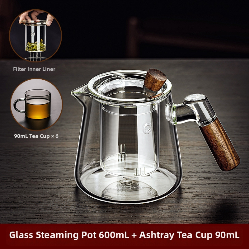 Borosilikaatklaasist pott piaoyi tass kõrge temperatuurikindel teekann tee eraldamine puidust käepide lilleline teekann majapidamises tee valmistamise teekomplekt