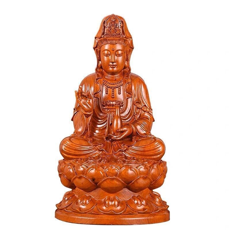 Huali medžio drožiniai, sėdinčio lotoso, Guanyin Budos papuošalai namams, svetainėms, medžio masyvo ritualiniai Budos, Guanyin moteriški bodhisatvos papuošalai
