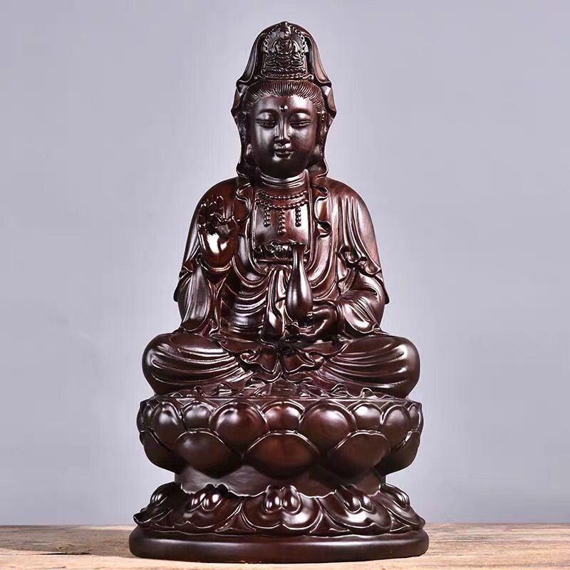 Huali medžio drožiniai, sėdinčio lotoso, Guanyin Budos papuošalai namams, svetainėms, medžio masyvo ritualiniai Budos, Guanyin moteriški bodhisatvos papuošalai
