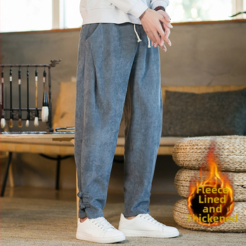 Kordbársony nadrág Férfi kínai stílusú őszi-téli polár béléssel Vastagított lezser nadrág Laza egyenes szárú nadrág plus size Harlan nadrág