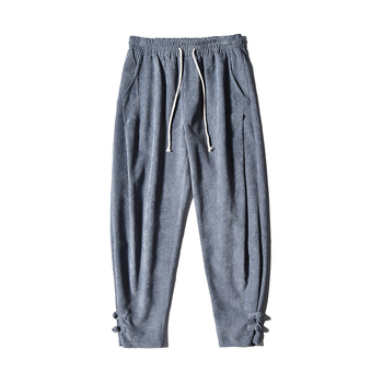 Kordbársony nadrág Férfi kínai stílusú őszi-téli polár béléssel Vastagított lezser nadrág Laza egyenes szárú nadrág plus size Harlan nadrág