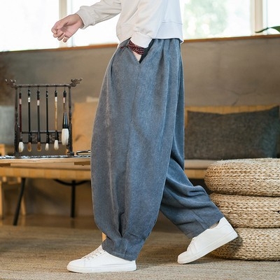 Kordbársony nadrág Férfi kínai stílusú őszi-téli polár béléssel Vastagított lezser nadrág Laza egyenes szárú nadrág plus size Harlan nadrág