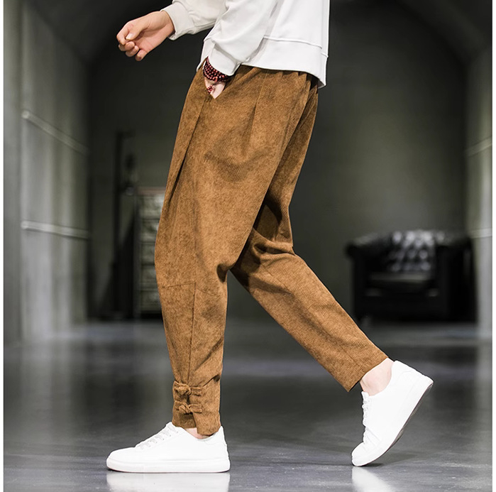 Kordbársony nadrág Férfi kínai stílusú őszi-téli polár béléssel Vastagított lezser nadrág Laza egyenes szárú nadrág plus size Harlan nadrág