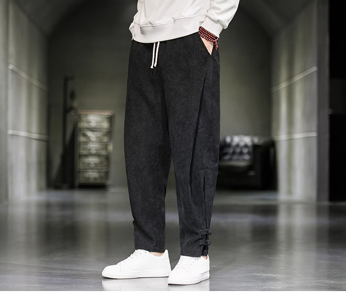 Kordbársony nadrág Férfi kínai stílusú őszi-téli polár béléssel Vastagított lezser nadrág Laza egyenes szárú nadrág plus size Harlan nadrág