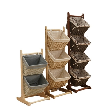 Ράφι αποθήκευσης υπνοδωματίου με πολλά επίπεδα υφαντό καλάθι αποθήκευσης Ξύλινο καλάθι αποθήκευσης με πολλά επίπεδα κρεμαστό καλάθι Ράφι σνακ