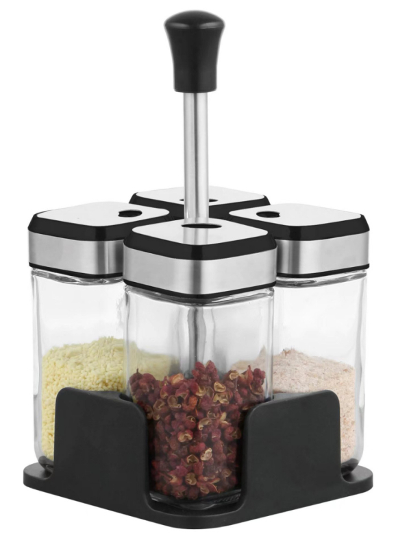 Pagardinimo indelis, sandarus drėgmei atsparus buitinis besisukantis prieskonių butelis, didelės talpos nešiojamas stiklinis prieskonių butelis, virtuvės reikmenys