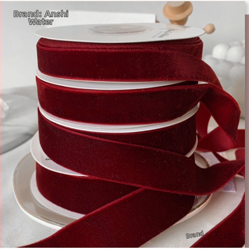 puokštės pakavimas dvipusis aksominis flocking dovanų kaspinas „pasidaryk pats“ rankų darbo vyno raudona juostelė vienpusė kepimo juostelė