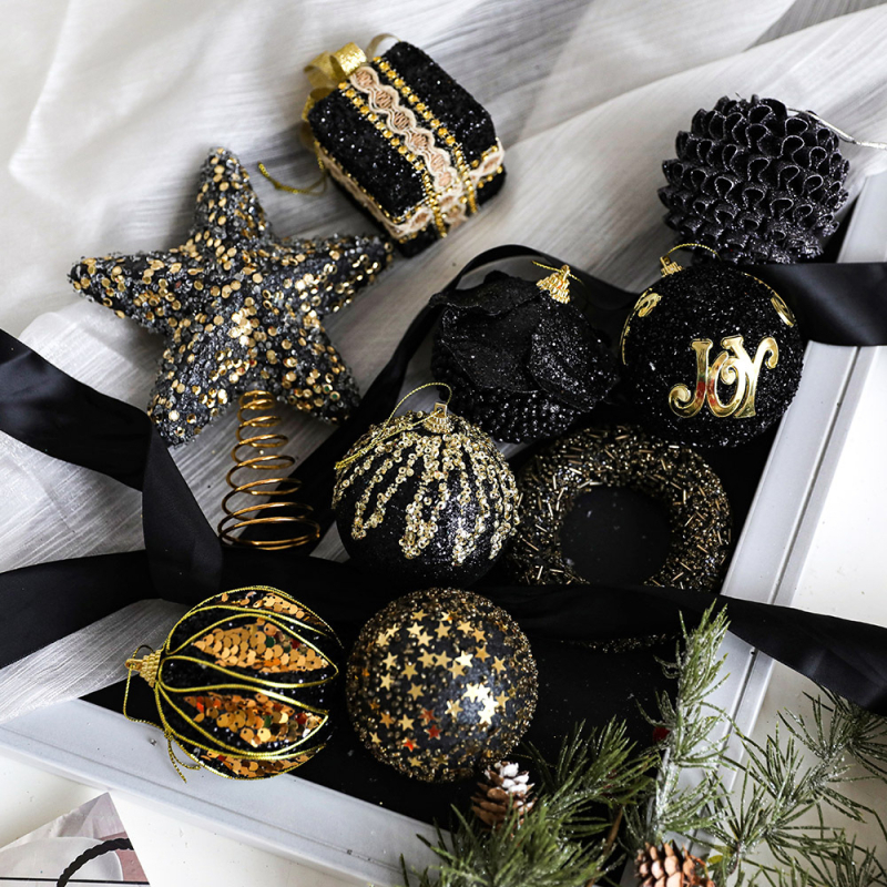 Karácsonyi díszek klasszikus Black Gold sorozatú habgolyó különleges alakú golyó karácsonyfadísz függő dekorációs jelenet elrendezés