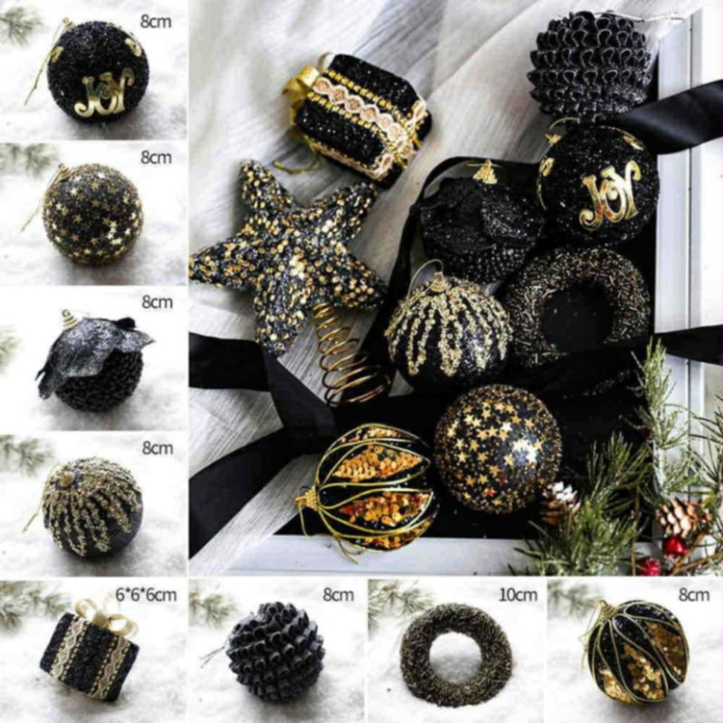 Karácsonyi díszek klasszikus Black Gold sorozatú habgolyó különleges alakú golyó karácsonyfadísz függő dekorációs jelenet elrendezés