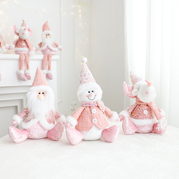 Νέα ροζ Άγιος Βασίλης χιονάνθρωπος ελάφι χριστουγεννιάτικες διακοσμήσεις υφασμάτινη διακόσμηση κούκλας στολίδια κούκλας που κάθεται