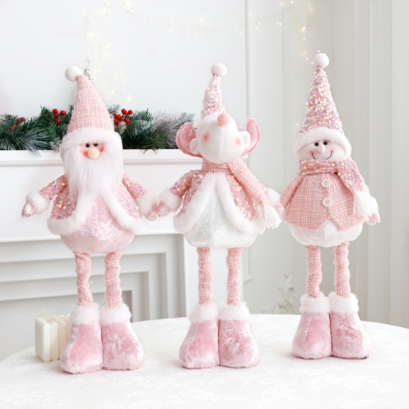 Új rózsaszín Mikulás hóember szarvas karácsonyi dekorációk szövet baba dekoráció ülő baba díszek