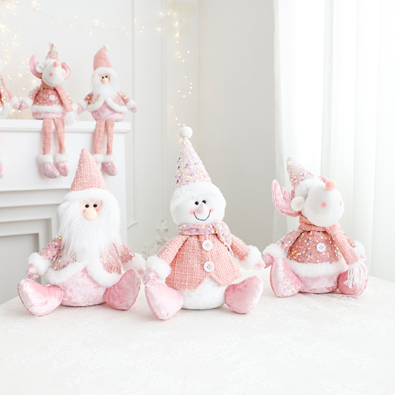 Új rózsaszín Mikulás hóember szarvas karácsonyi dekorációk szövet baba dekoráció ülő baba díszek
