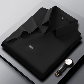 Külkereskedelmi új jég selyem rövid ujjú póló férfi üzleti alkalmi nem vasalható hajtókás inggallér póló egyszínű férfi ruházat