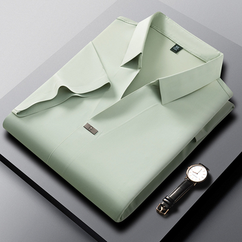 Εξωτερικό Εμπόριο Νέο Μεταξωτό Πόλο με Κοντά Μανίκια, Ανδρικό Επαγγελματικό, Casual, Μπλούζα με Πέτο και Πουκάμισο, Μονόχρωμο, Ανδρικά Ρούχα