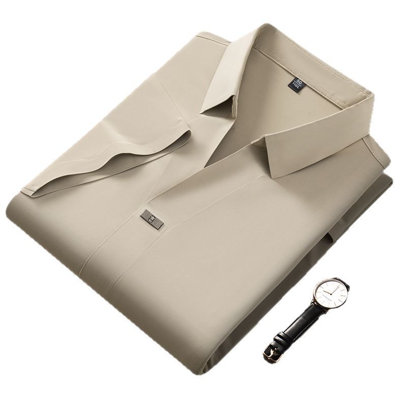 Külkereskedelmi új jég selyem rövid ujjú póló férfi üzleti alkalmi nem vasalható hajtókás inggallér póló egyszínű férfi ruházat