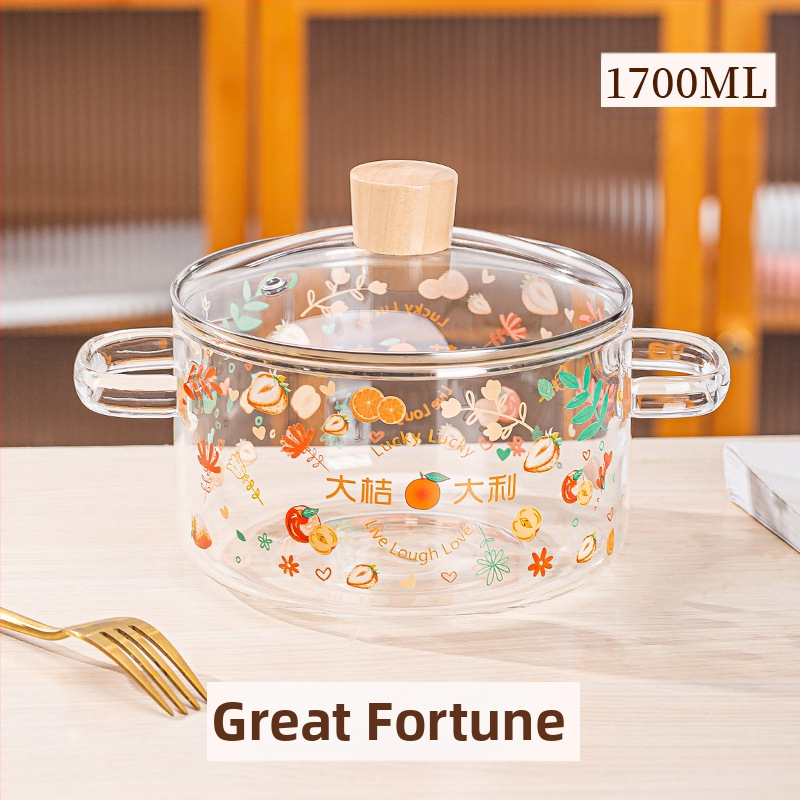 Креативна мечка, тенджера за супа с двойни уши, раирана тенджера, стъклена прозрачна тенджера за здраве, електрическа керамична печка, нагреваема купа за инстантни юфка, тенджера за мляко