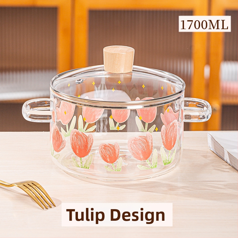 Креативна мечка, тенджера за супа с двойни уши, раирана тенджера, стъклена прозрачна тенджера за здраве, електрическа керамична печка, нагреваема купа за инстантни юфка, тенджера за мляко