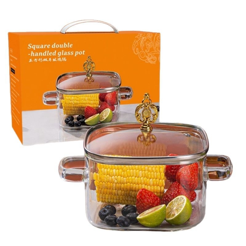 „Creative Bear“ dvigubos ausys sriubos puodas dryžuotas puodas stiklinis permatomas sveikatos puodas elektrinė keraminė viryklė šildomas greito paruošimo makaronų dubenėlis pieno puodas