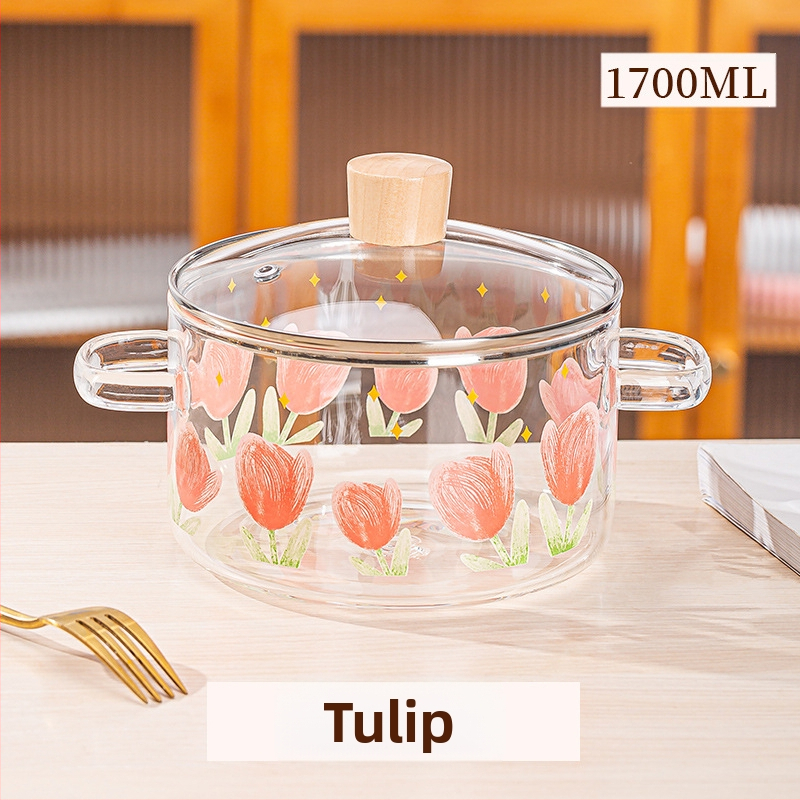 „Creative Bear“ dvigubos ausys sriubos puodas dryžuotas puodas stiklinis permatomas sveikatos puodas elektrinė keraminė viryklė šildomas greito paruošimo makaronų dubenėlis pieno puodas