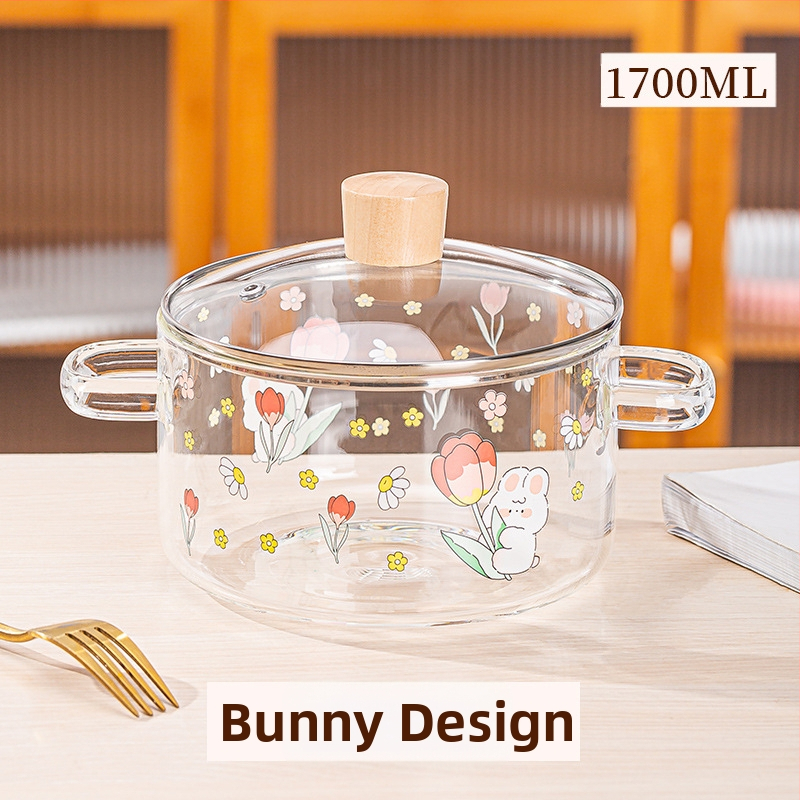 „Creative Bear“ dvigubos ausys sriubos puodas dryžuotas puodas stiklinis permatomas sveikatos puodas elektrinė keraminė viryklė šildomas greito paruošimo makaronų dubenėlis pieno puodas