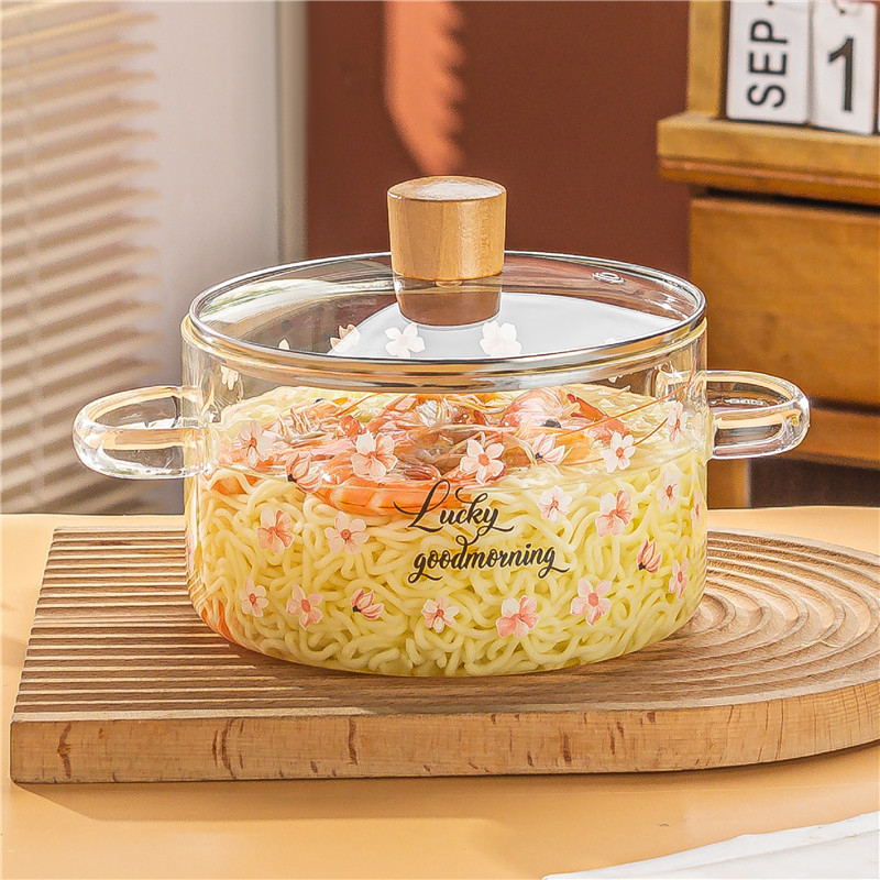 „Creative Bear“ dvigubos ausys sriubos puodas dryžuotas puodas stiklinis permatomas sveikatos puodas elektrinė keraminė viryklė šildomas greito paruošimo makaronų dubenėlis pieno puodas