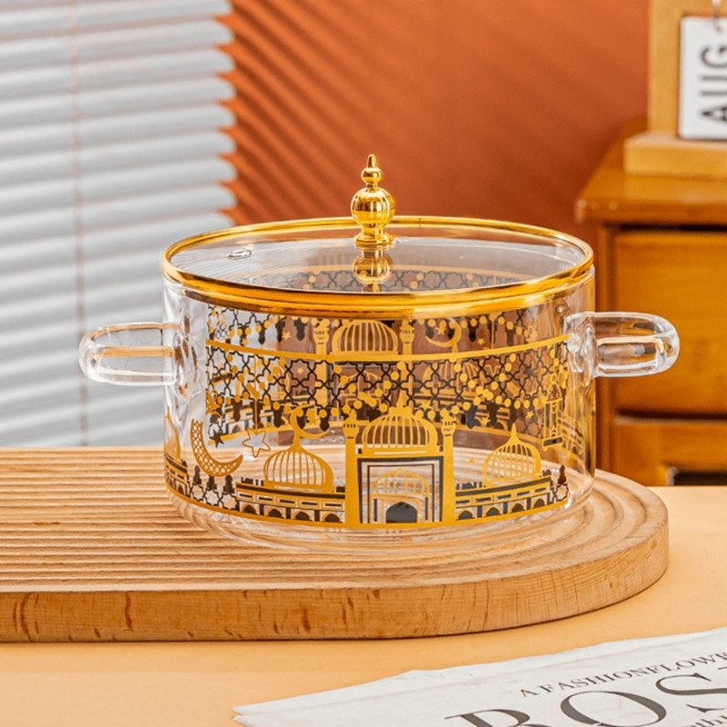 „Creative Bear“ dvigubos ausys sriubos puodas dryžuotas puodas stiklinis permatomas sveikatos puodas elektrinė keraminė viryklė šildomas greito paruošimo makaronų dubenėlis pieno puodas