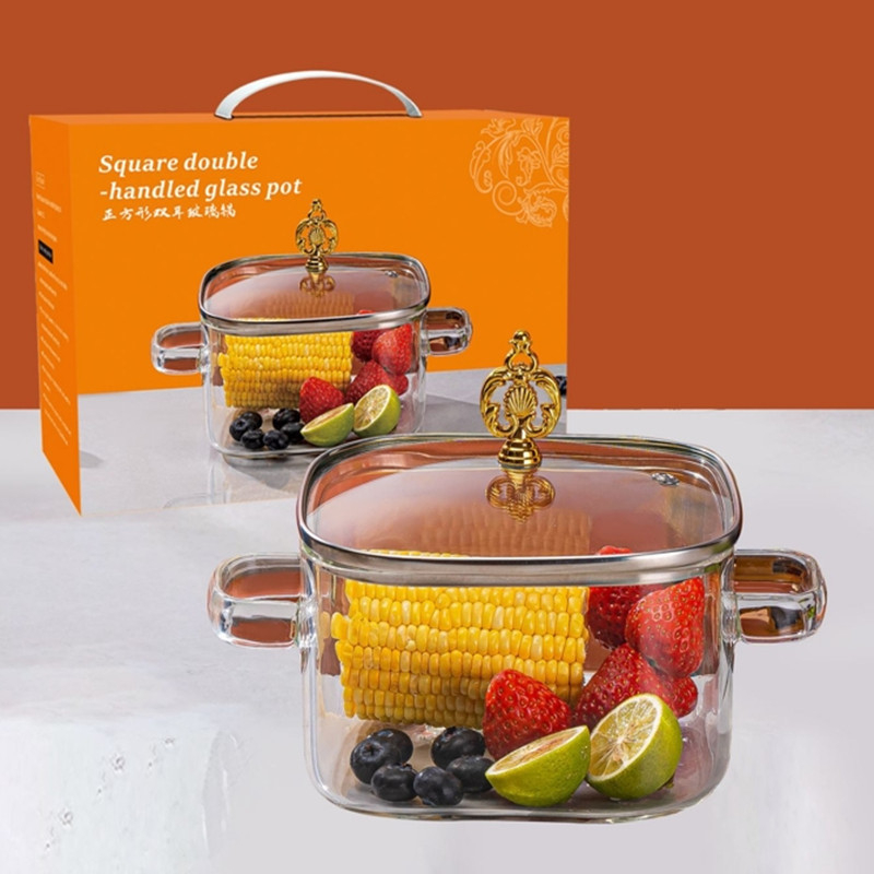 „Creative Bear“ dvigubos ausys sriubos puodas dryžuotas puodas stiklinis permatomas sveikatos puodas elektrinė keraminė viryklė šildomas greito paruošimo makaronų dubenėlis pieno puodas