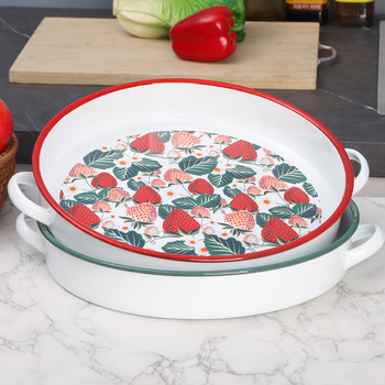 [Κατάλληλο για φούρνο] Σμάλτο Enamel Nordic Binaural Enamel πιάτο στρογγυλό πιάτο ψησίματος Οικιακά σερβίτσια