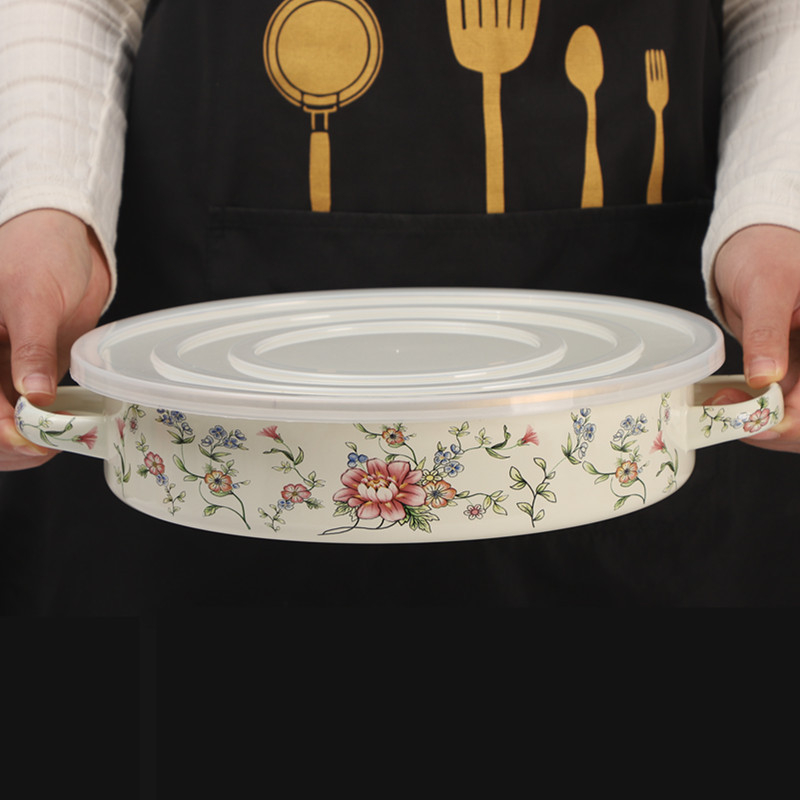 [Posibil de cuptor] Email emailat Nordic binaural emailat farfurie rotundă de copt farfurie de uz casnic tacâmuri