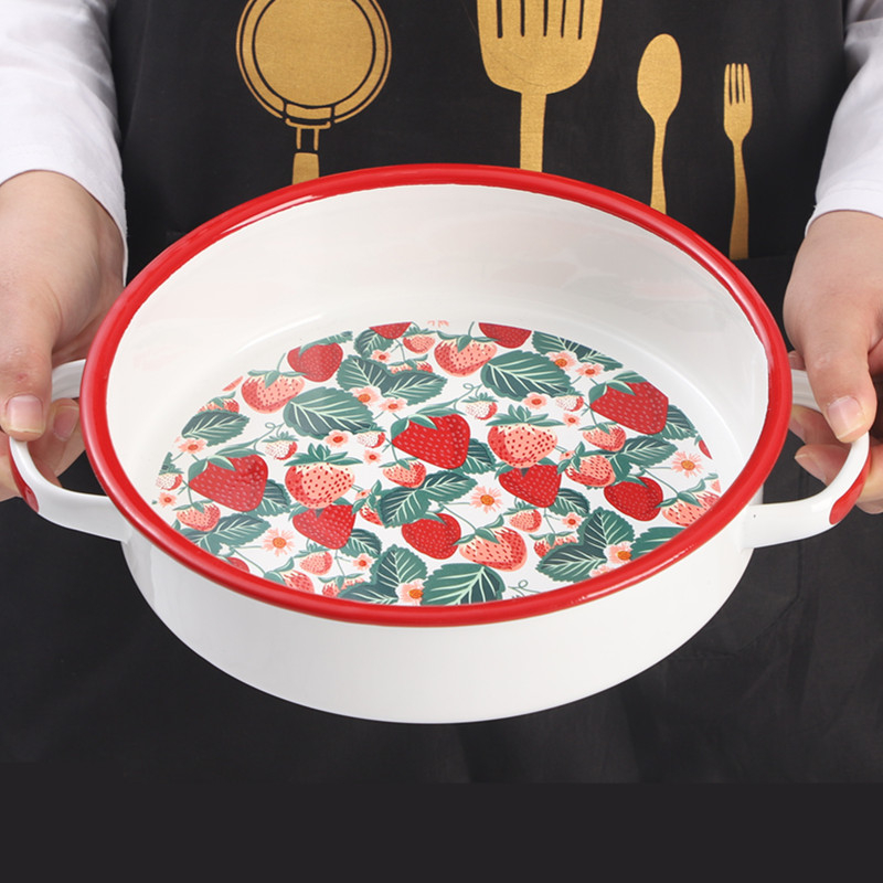 [Posibil de cuptor] Email emailat Nordic binaural emailat farfurie rotundă de copt farfurie de uz casnic tacâmuri