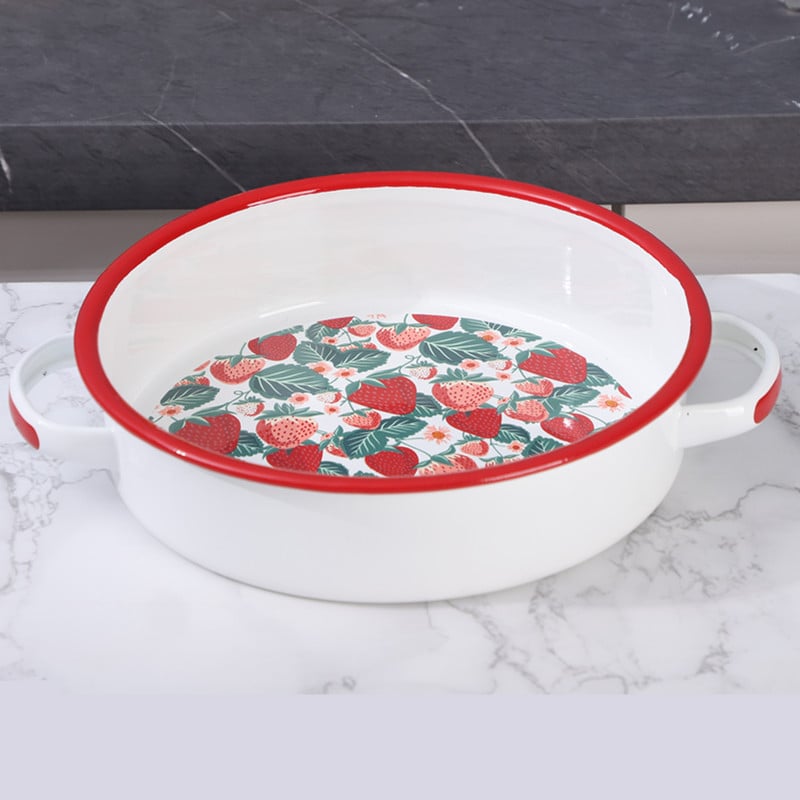 [Posibil de cuptor] Email emailat Nordic binaural emailat farfurie rotundă de copt farfurie de uz casnic tacâmuri