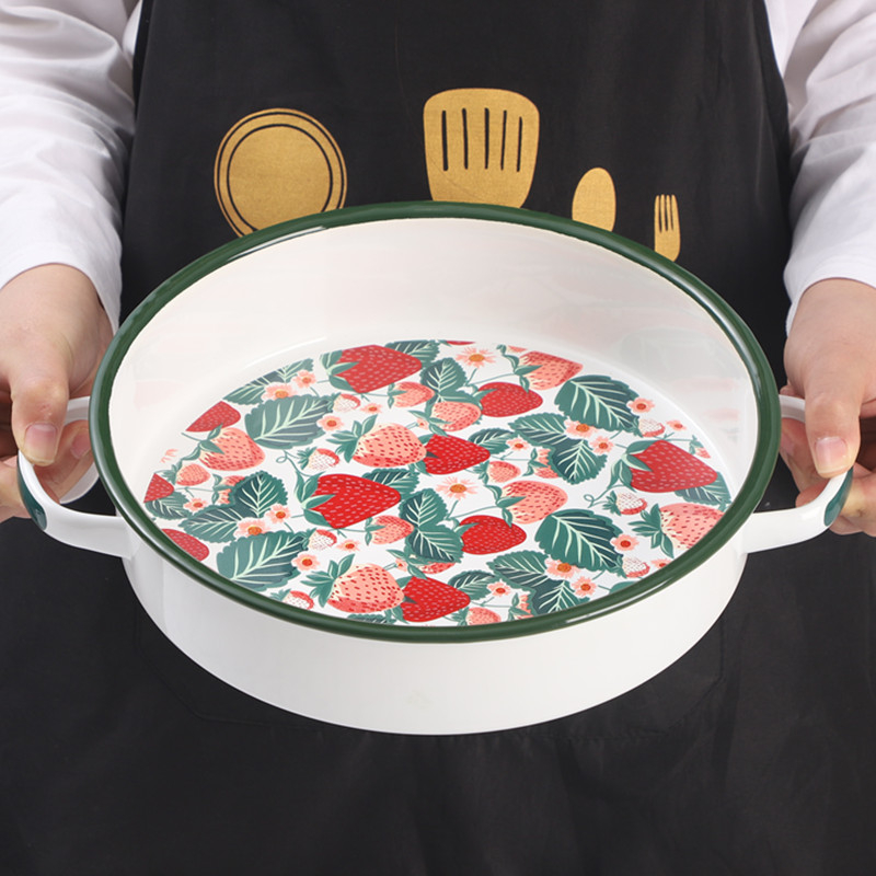 [Posibil de cuptor] Email emailat Nordic binaural emailat farfurie rotundă de copt farfurie de uz casnic tacâmuri