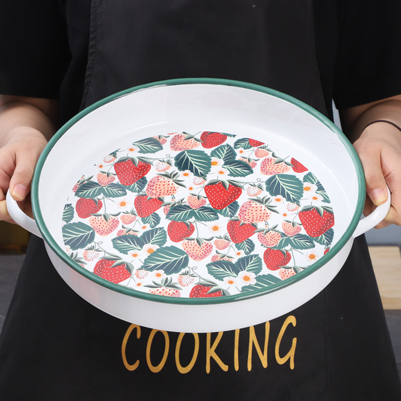 [Posibil de cuptor] Email emailat Nordic binaural emailat farfurie rotundă de copt farfurie de uz casnic tacâmuri