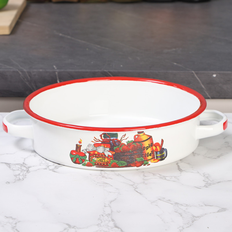 [Posibil de cuptor] Email emailat Nordic binaural emailat farfurie rotundă de copt farfurie de uz casnic tacâmuri