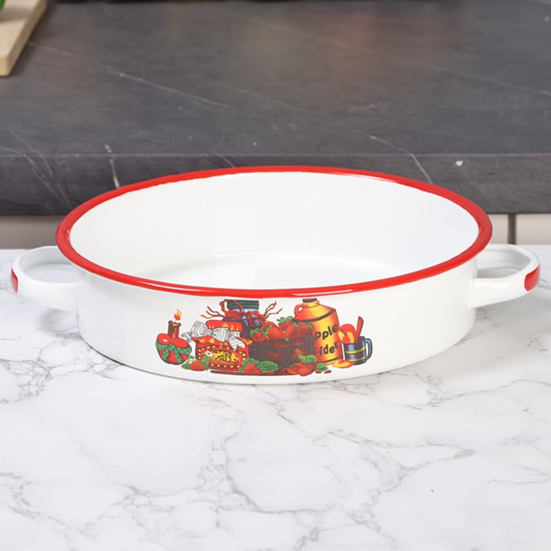 [Posibil de cuptor] Email emailat Nordic binaural emailat farfurie rotundă de copt farfurie de uz casnic tacâmuri