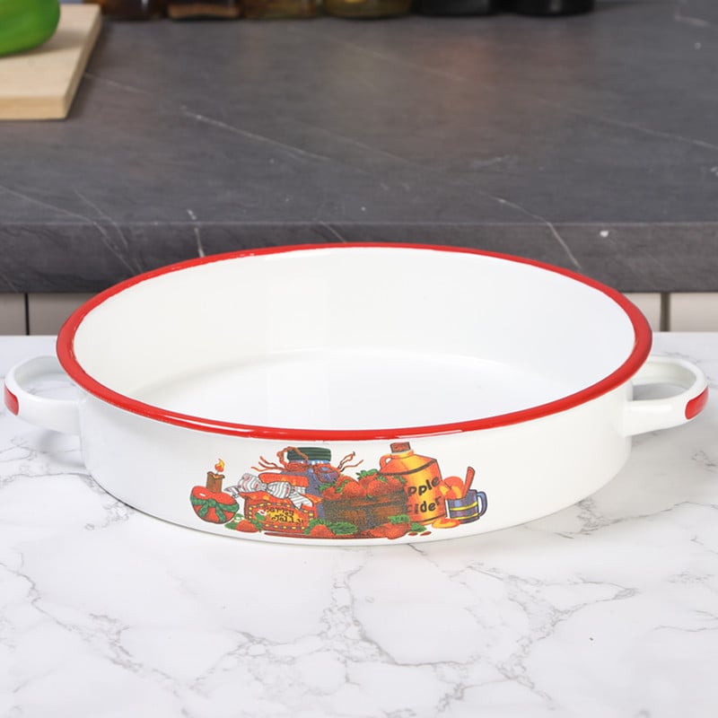 [Posibil de cuptor] Email emailat Nordic binaural emailat farfurie rotundă de copt farfurie de uz casnic tacâmuri